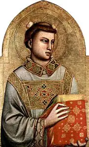 Abgebildet ist eine Ikone des Heiligen Stephans- Er hält die rote Bibel in seiner Hand und sein Kopf ist leicht nach rechts geneigt, und die Augen schauen auch in die rechte Richtung.